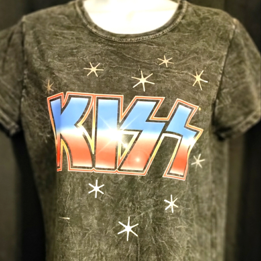 New Women's KISS Acid Wash Short Sleeve T-Shirt (XL / 2XL)